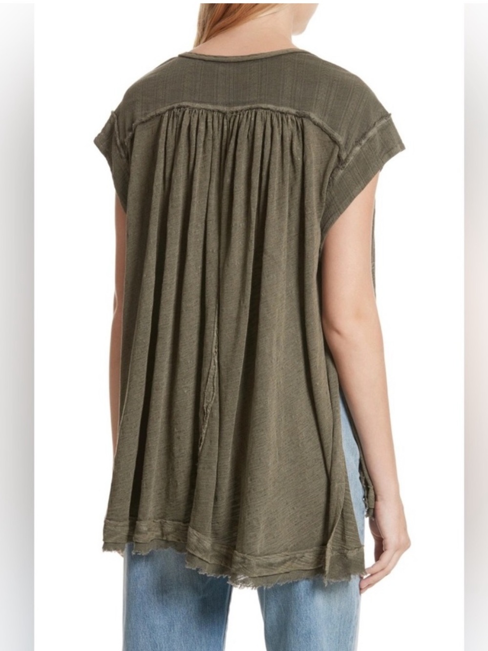 Free People Olive Green Women's Button Aster Glow Flowy Henley Top size large - Picture 3 of 10
